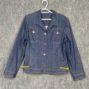 Escada Denim Jacket DE 42/US 12 Gold‎ Button Accents Heart Detail Yellow Straps